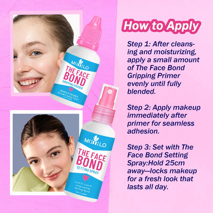 Blushimmer long-lasting primer and setting spray duo, hydrating, non-greasy, smudge-proof makeup base with hold and deep hydration.