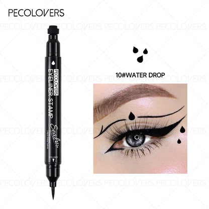 Blushimmer liquid eyeliner stamp with waterproof slim gel felt tip, featuring heart, star, triangle, and flower shapes for creative eye makeup.