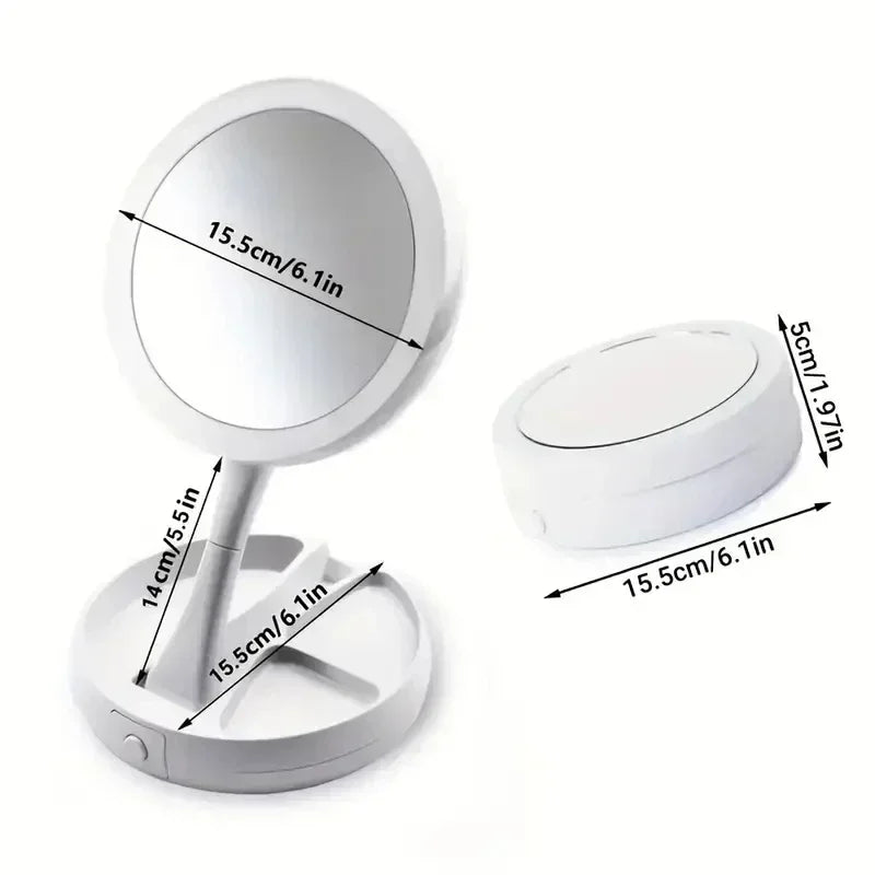 Blushimmer dual-purpose LED makeup mirror with 10x magnification, portable design, and built-in light for detailed makeup application.