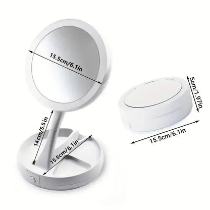 Blushimmer dual-purpose LED makeup mirror with 10x magnification, portable design, and built-in light for detailed makeup application.