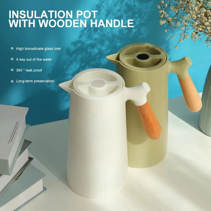 1000ML Large Capacity Thermos Nordic Thermal Insulation Kettle Coffee Thermal Insulation Pot Glass Liner Thermos Hot Water