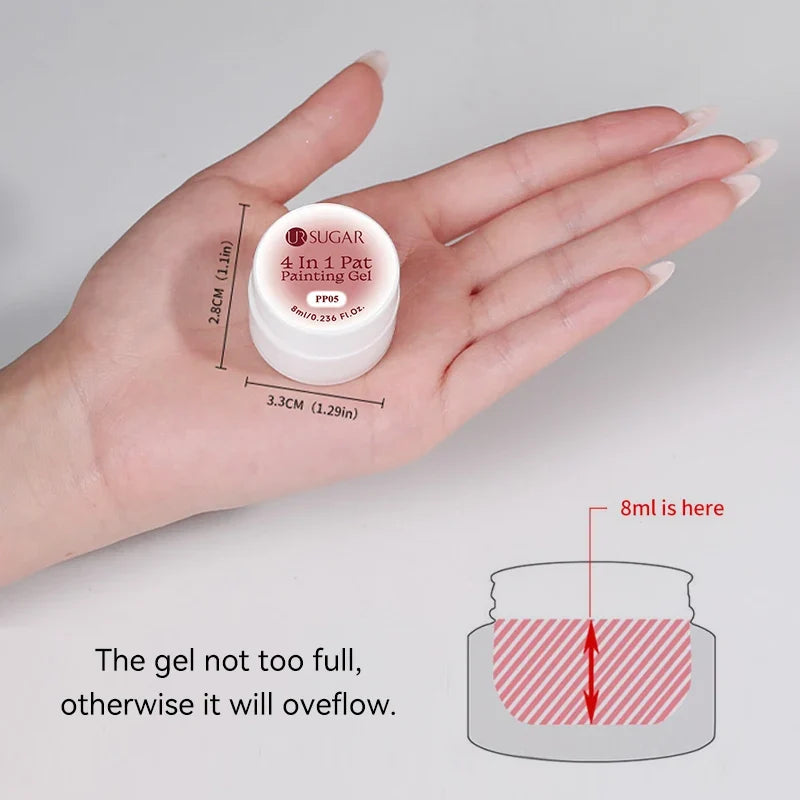 Blushimmer UR Sugar 4-in-1 nude pink gel nail art liner for gradient, edge cover, stamping, and nail pattern design.