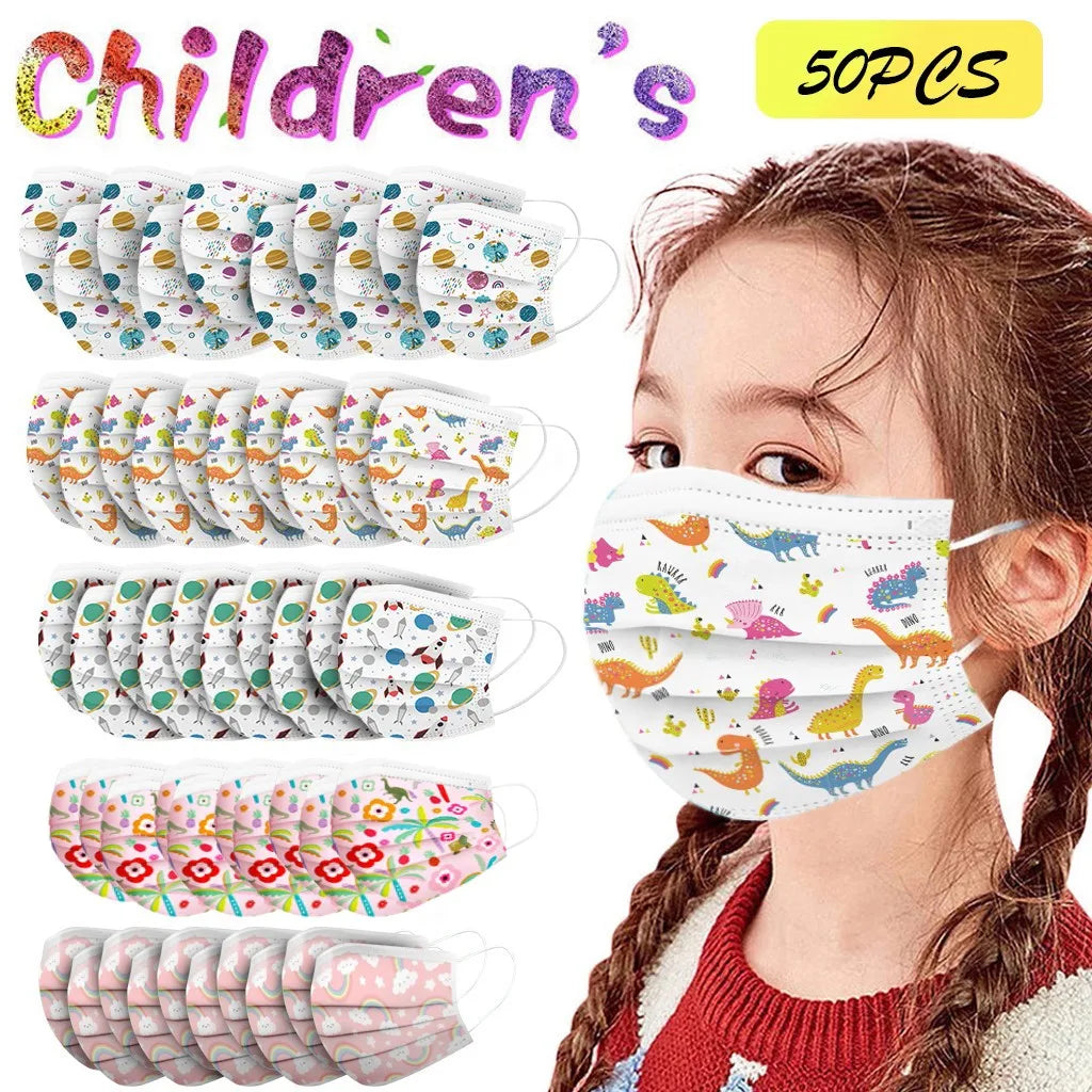 50pcs Cartoon Kids Disposable Mask 3 Layer Child Filter Hygiene Thicken Children's Face Mouth Mask Earloop mascarilla infantil