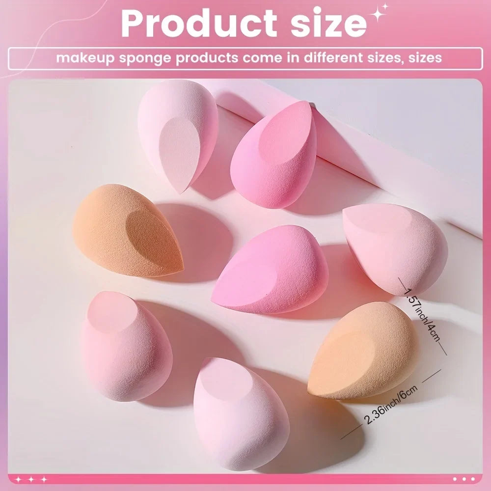 Set of 8 pink makeup sponges by Blushimmer, hydrophilic latex-free blenders for foundation, powder, and cream application.