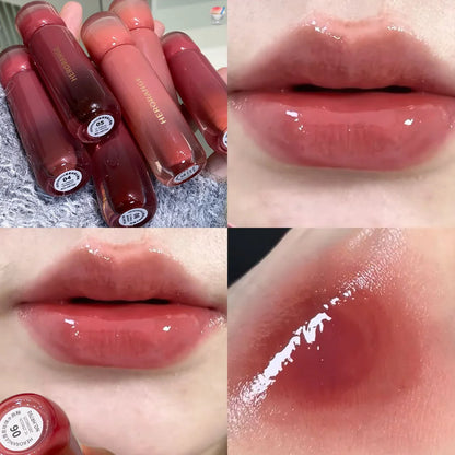Blushimmer smoked grape purple red lip gloss with mirror finish and moisturizing liquid lipstick in clear tint, Korean women's cosmetics
