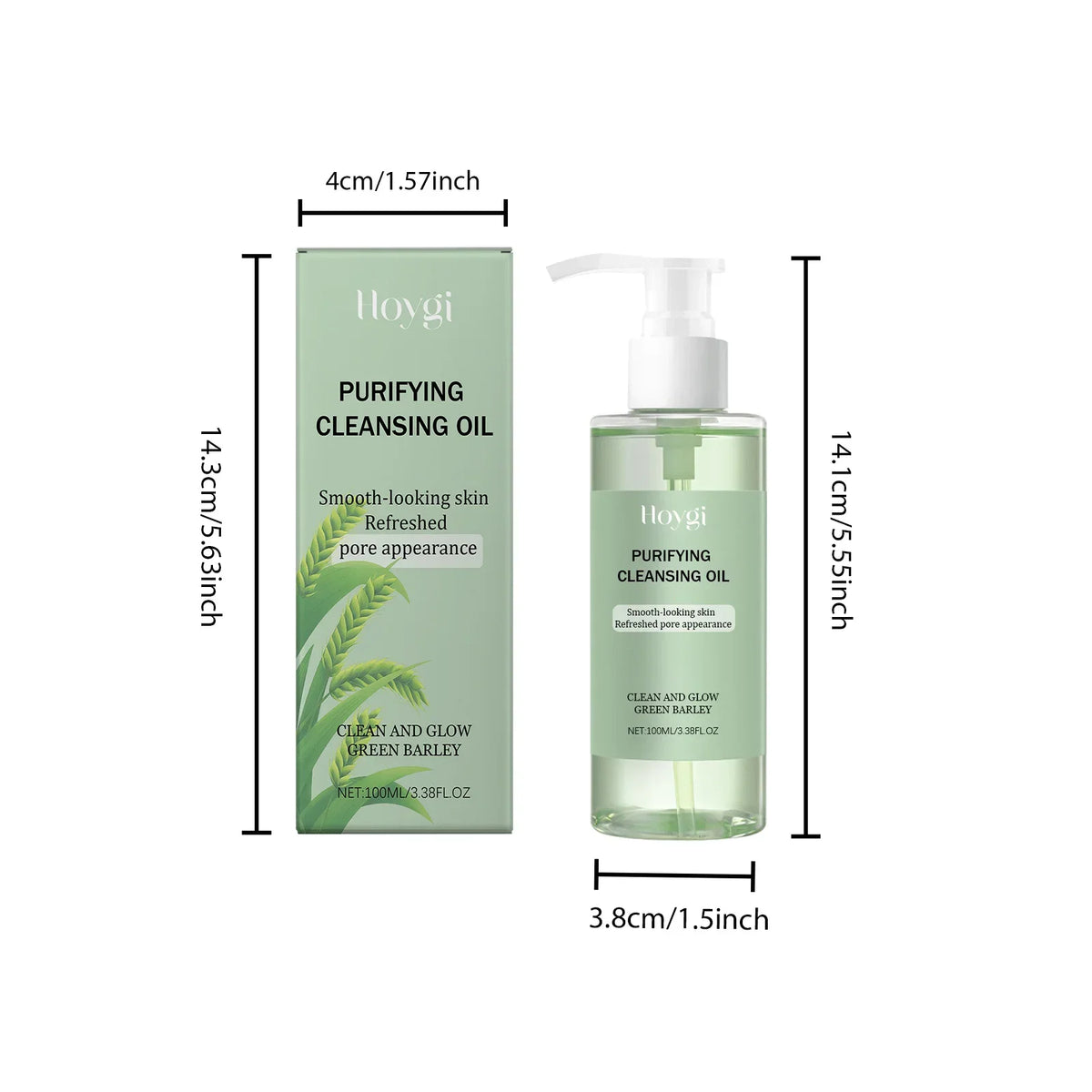 Blushimmer makeup removal oil in a clear bottle, showing the non-greasy, purifying, and moisturizing facial cleansing oil.