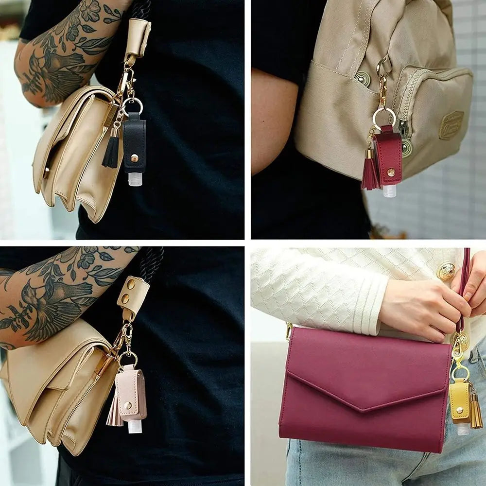 Universal Leakproof Hand Sanitizer Bottle Portable Keychain Hand Sanitizer Holder Leather Empty Travel Bottle