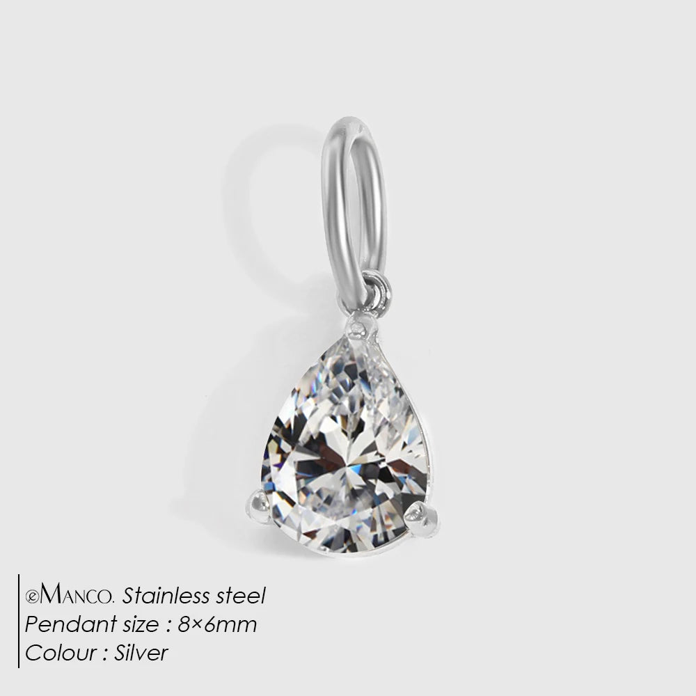 eManco 4 /6/8/10MM Stainless Steel Zircon Geometric Shape Charms Pendants Jewelry Making Supplies Diy Findings Accessories