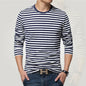 Men's striped long-sleeve T-shirt from LIBRECLANS featuring casual, fashionable design and large size, suitable for Harajuku style.
