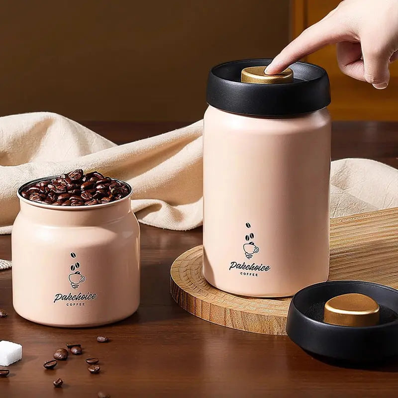 Press-type Coffee Beans Vacuum Sealed Tank Coffee Bean Storage Bottle Stainless Steel Food Grains Tea Candy Storage Jar