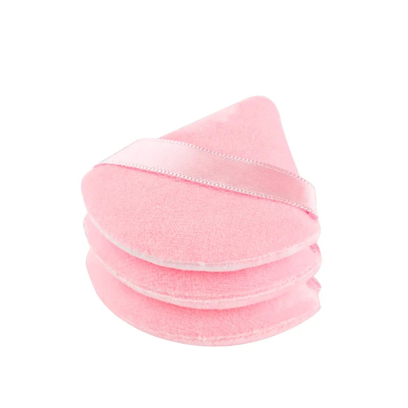 Set of 6 Blushimmer triangle velvet powder puffs for face and eye makeup, reusable, washable, mini cosmetic sponge accessories.