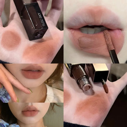 Gothic gray and purple lipstick by Blushimmer, velvet matte finish, long-lasting waterproof lip gloss with a non-stick lip tint.