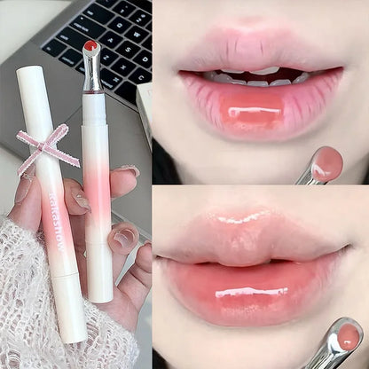 Blushimmer Kakashow Mirror Watery Lip Gloss in a clear jar showing moisturizing jelly lip tint with a shiny, glossy finish.