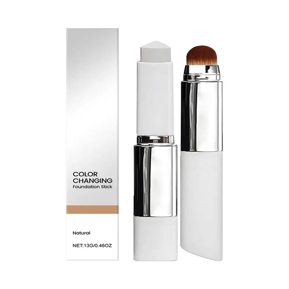 Blushimmer color changing foundation and concealer stick with dual heads, brush, lightweight, moisturizing, brightening cosmetics.