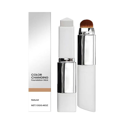 Blushimmer color changing foundation and concealer stick with dual heads, brush, lightweight, moisturizing, brightening cosmetics.