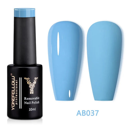 YOKEFELLOW 10ml translucent pink gel nail polish by Blushimmer, showing a smooth, glossy, nude finish for long-lasting UV gel nails.