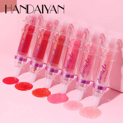 Blushimmer HANDAYAN 6-color lip plumper gloss with honey oil for moisturizing, transparent shine, and makeup enhancement.