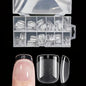 Blushimmer 120-piece full cover press-on nail tips in stiletto, almond, square, and coffin shapes for gel nail extensions.