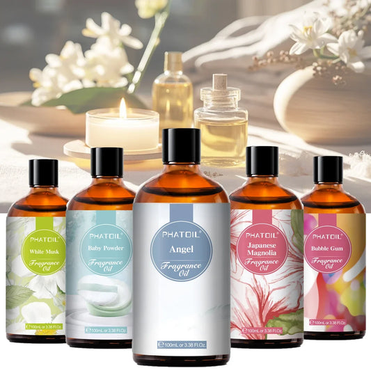 Blushimmer PHATOIL 100ml aroma fragrance oil with fresh linen, bubble gum, baby powder, and angel scents for aromatherapy and candle making.