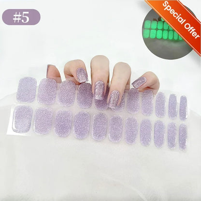 Blushimmer 20 Tips Gradient French semi-cured gel nail stickers with full cover nail gel polish wraps for manicure, UV lamp needed.
