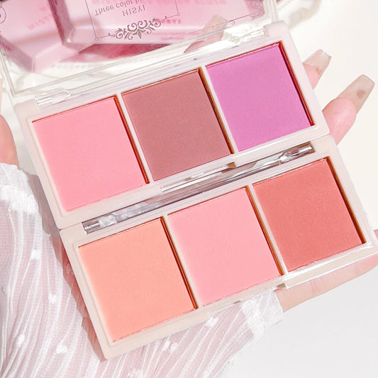 Blushimmer HISYI three-color blush palette with natural matte rouge, delicate non-flying powder, perfect for a fresh, vibrant look
