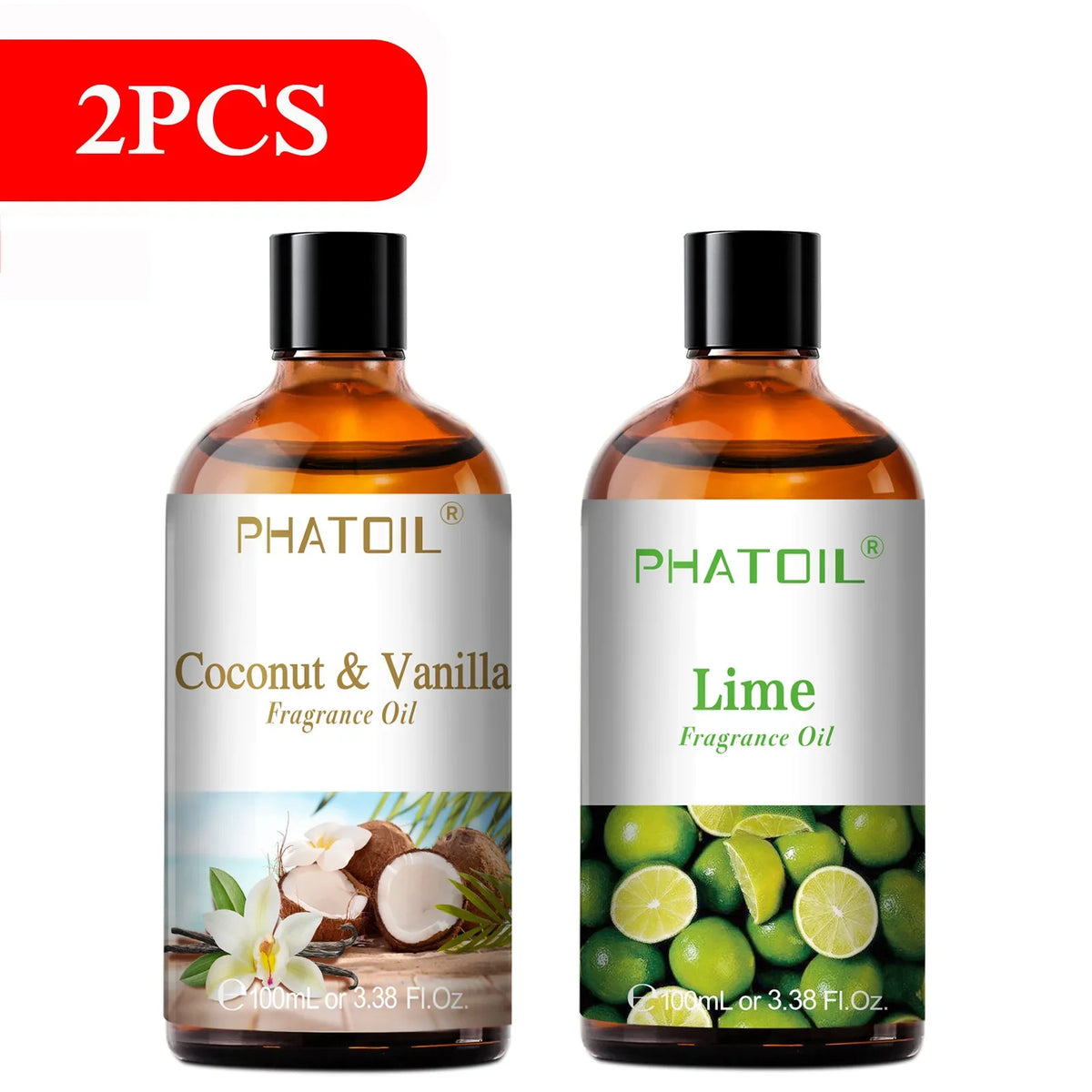 Blushimmer PHATOIL aromatherapy fragrance oil set with coconut, vanilla, strawberry, cherry, and lemon scents for diffusers and candles