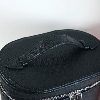 Large-capacity Blushimmer PU leather cosmetic box with internal storage, customizable name, travel portable makeup bag.