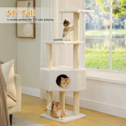 Aiwang Pet Products Cat Tree with plush condo, cozy hammock, toy, and sisal scratching posts for indoor cats.
