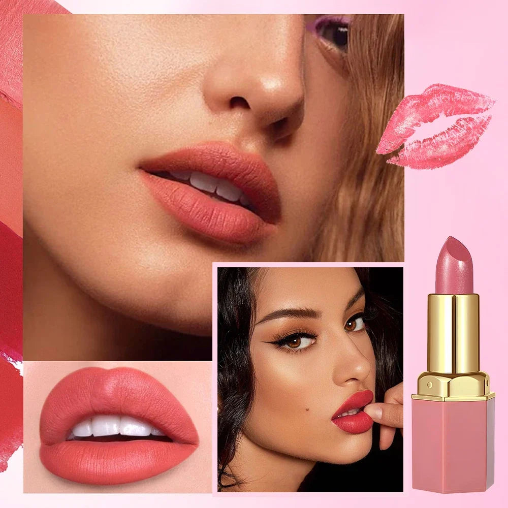 Six Blushimmer gold bar tube matte lipstick set with pearlescent glitter, velvet finish in six vibrant colors for Valentine's Day.