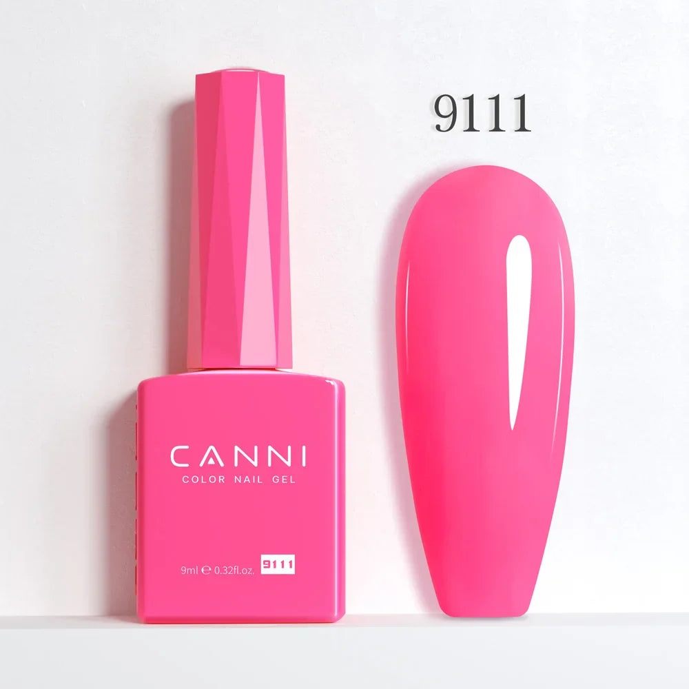 Blushimmer CANNI Hema Free Nail Gel Polish Fall Color Collection with red and nude shades, featuring long-lasting gel top coat in a 9ml bottle.