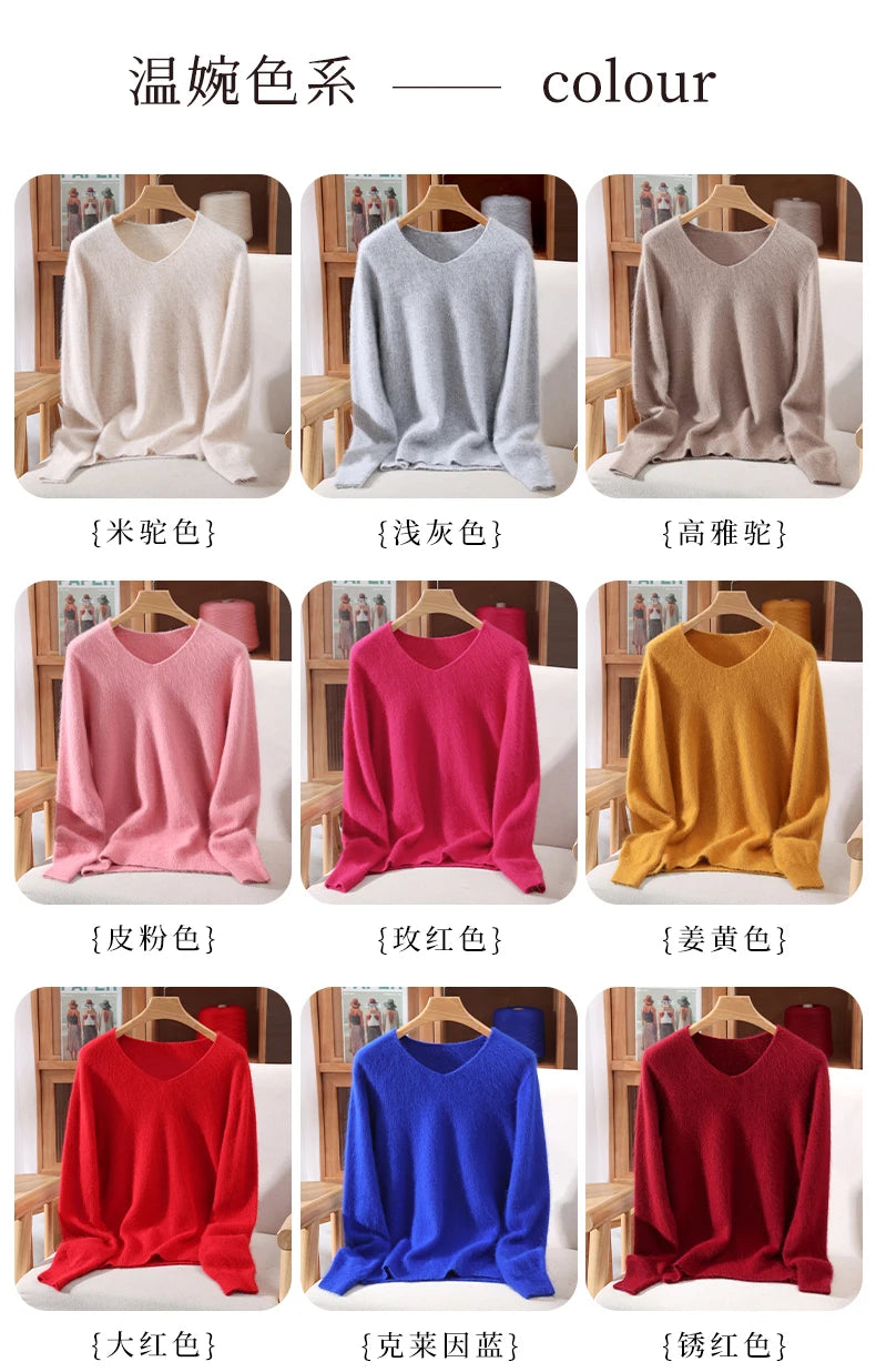 Autumn And Winter New High-End Female Mink Cashmere Sweater Solid Color Long-Sleeved Wool Knit Bottoming Sweater Loose Top