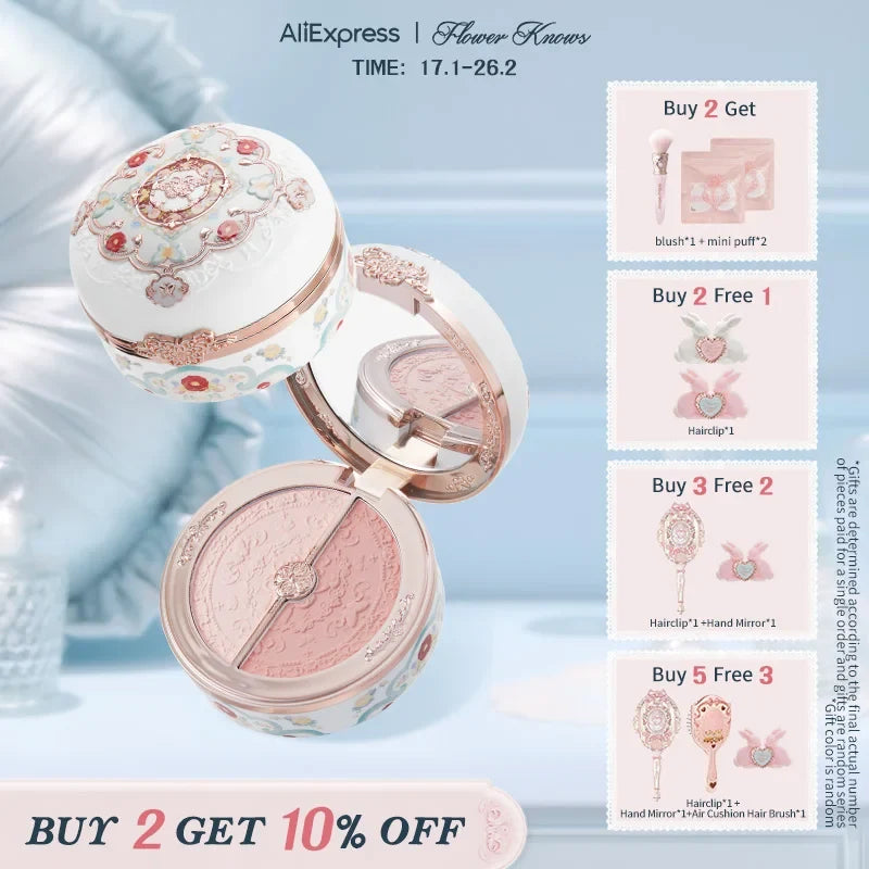 Blushimmer Flower Knows Butterfly Cloud Collar Collection rouge box highlighting and blush duo powder with brightening auxiliary colors, 6g