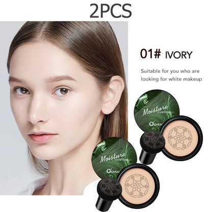 Blushimmer Ocheal BB Cream Air Cushion Compact with mushroom head puff, face foundation, concealer, and makeup applicator.