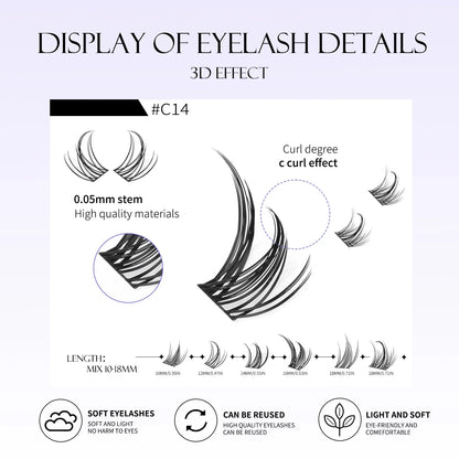 Blushimmer GROINNEYA eyelash clusters, 320 pcs, natural eyelash extension clusters with mixed volume tray lashes for volume and length.
