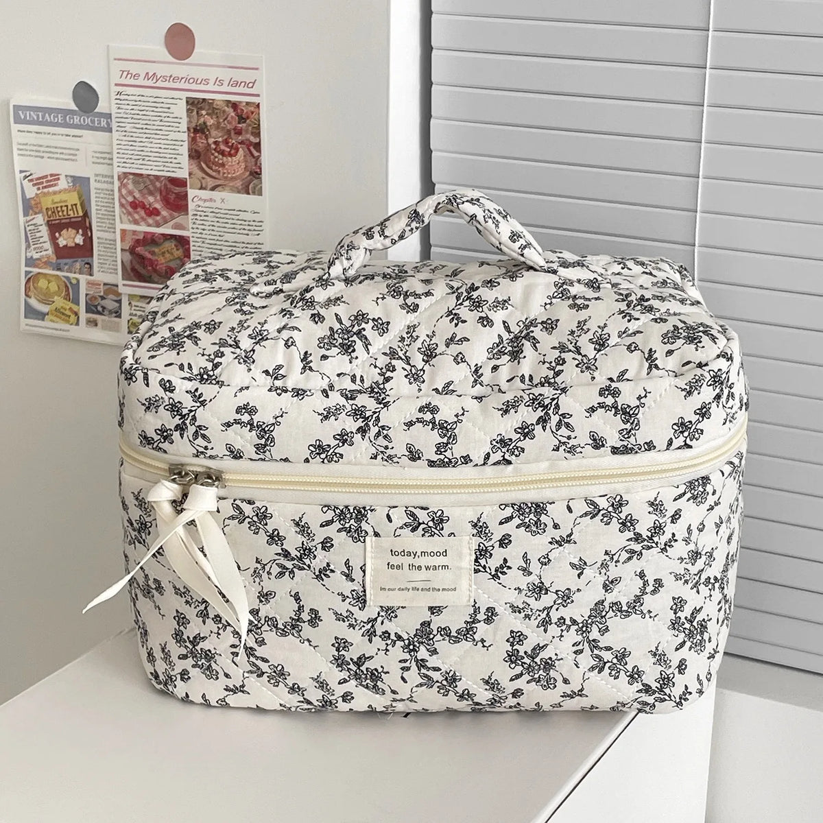 Large capacity Blushimmer makeup pouch with multiple compartments, ideal for travel cosmetics and beauty organization.