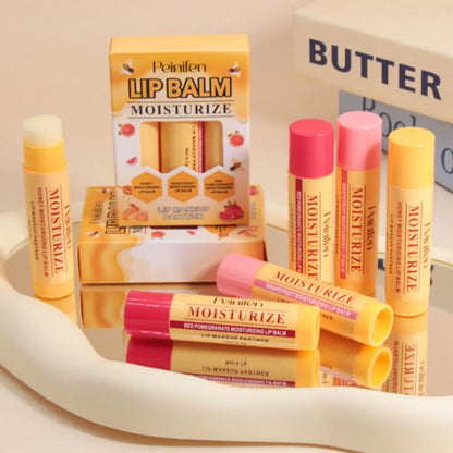 Blushimmer multi fruit flavors moisturizing lip balm set with hydrating base, perfect for daily lip care and Valentine's Day gift.