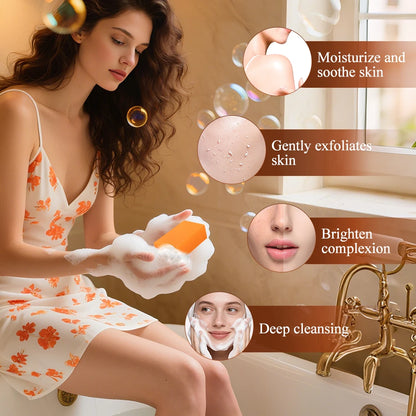 1/2PCS Persimmon Cleansing Soap Bar With Foaming Net Body Care Face Wash Exfoliating Whitening Soap Fruit Handmade Shower Soap