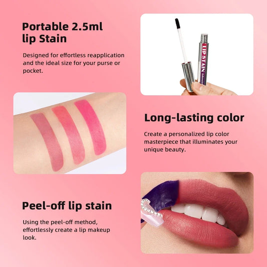Blushimmer peel-off lip stain in pink, long-lasting waterproof lip tint with transfer-proof, non-stick formula for natural lip color.