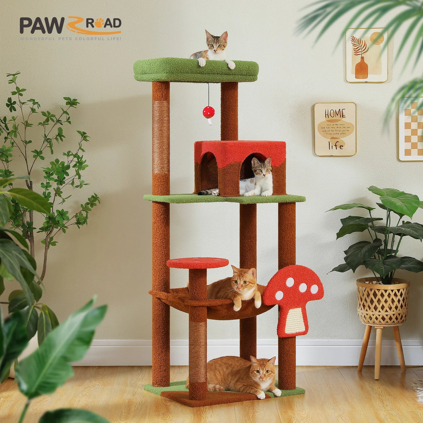 Multi-level cat tree with scratching posts, hammock, and large condo for indoor cats, by Aiwang Pet Products.