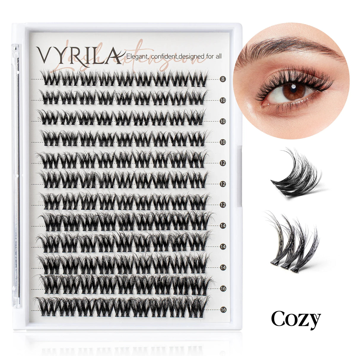Blushimmer 3D wispy eyelash extension clusters with C curl, 0.1mm thin band, reusable natural eyelash clusters for DIY lash styling.
