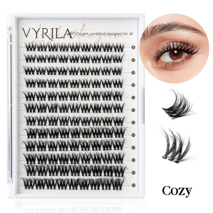 Blushimmer 3D wispy eyelash extension clusters with C curl, 0.1mm thin band, reusable natural eyelash clusters for DIY lash styling.