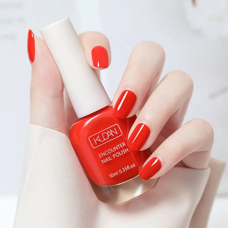 Blushimmer 10ml water-based nail polish bottle showing various vibrant semi-permanent nail varnish colors for DIY manicures