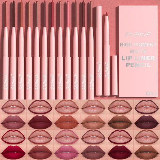 Blushimmer 6-piece lip liner pen set featuring long-lasting, waterproof, and easy-to-apply lip glosses in vibrant shades.