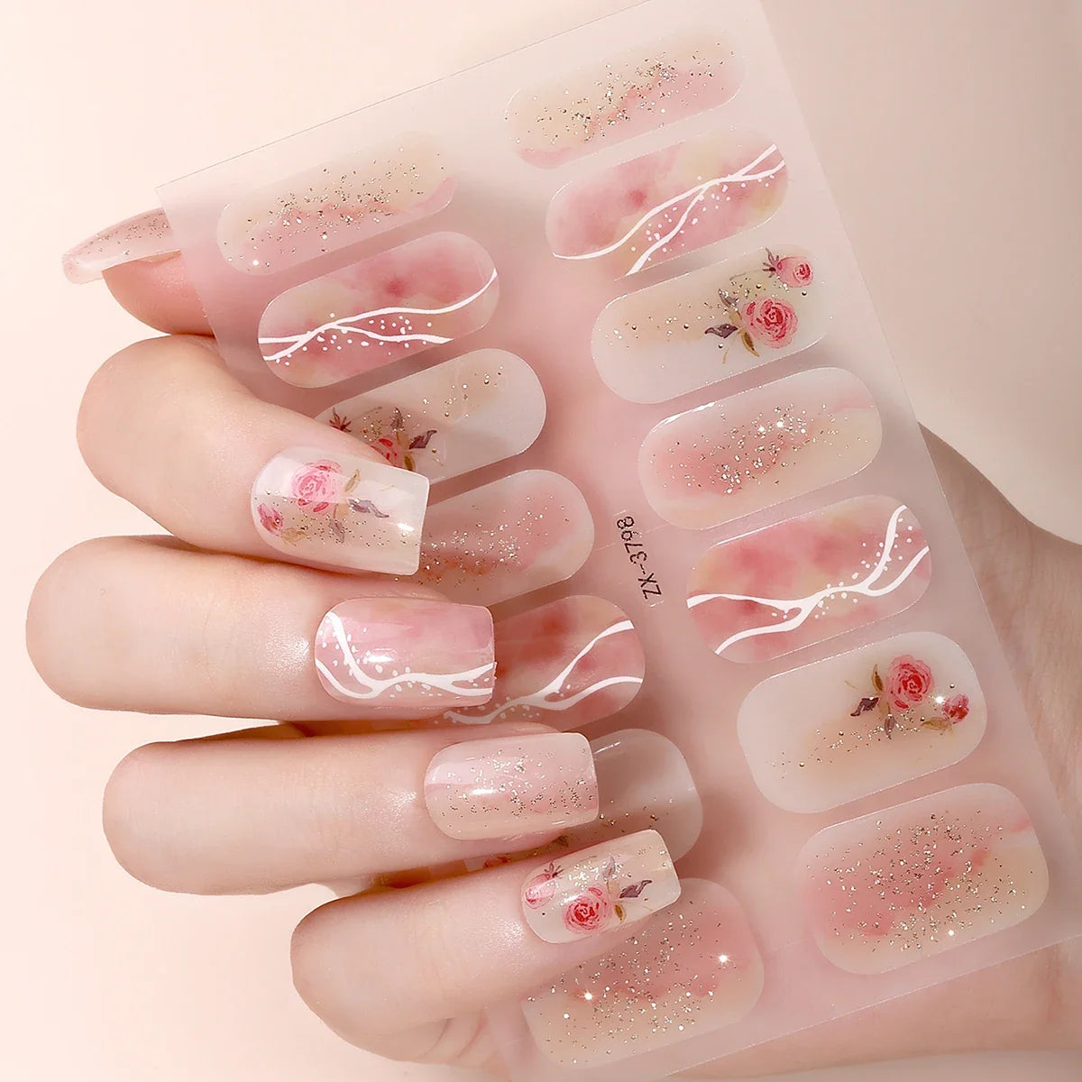 Blushimmer 14Tips DIY nail stickers with spring and summer floral designs, self-adhesive full cover nail decoration decals.