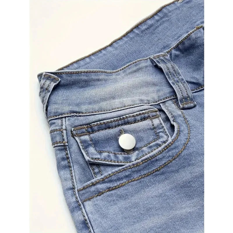 Womens Jeans Y2k Jeans Blue Denim Pants Straight Leg Stretch Fabric Slim Fit High Waist Retro Style Casual Wear