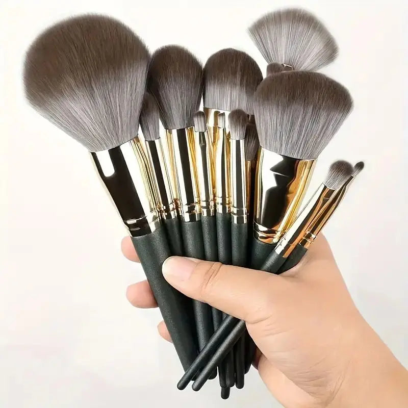 Set of soft, fluffy Blushimmer makeup brushes including foundation, eyeshadow, kabuki, and blending brushes for professional makeup application