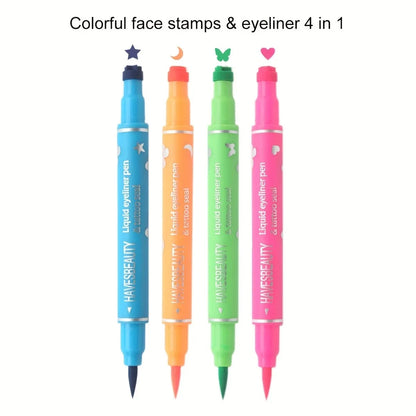 Blushimmer double-head liquid eyeliner set with four waterproof styles featuring star, heart, moon, and butterfly designs.