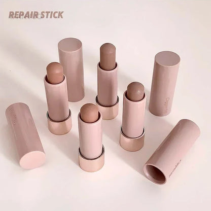 Gray and brown bronzer contouring stick by Blushimmer with waterproof, moisturizing cream texture for face shadowing and concealer application.