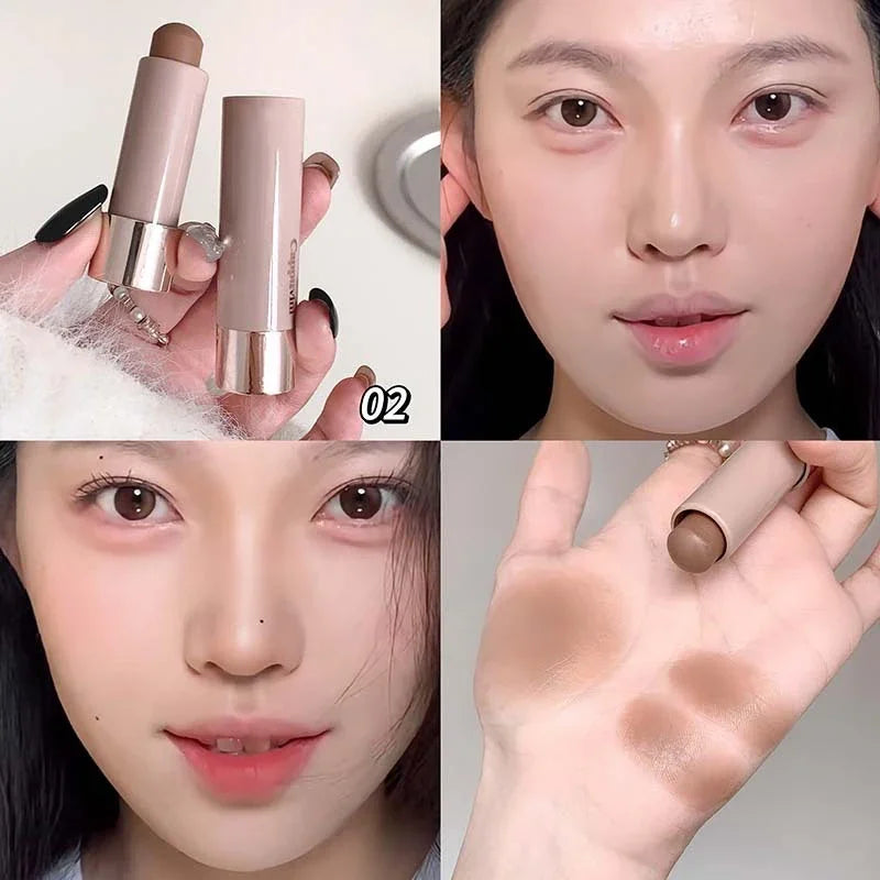 Gray and brown waterproof bronzer contouring stick with moisturizing cream texture for face contouring and concealer by Blushimmer