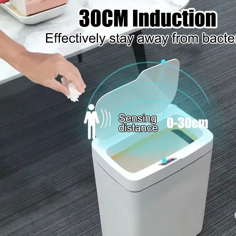 15L Smart Bathroom Trash Can with Lid Touchless Narrow Smart Sensor Garbage Bin for Home Kitchen Automatic Electronic Trash Bin